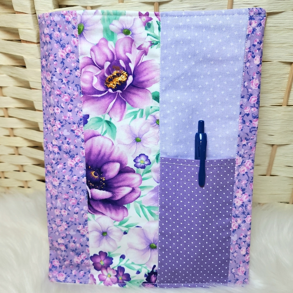 Handmade Quilted Floral  Notebook Cover With Pen Pocket Pen Not Included